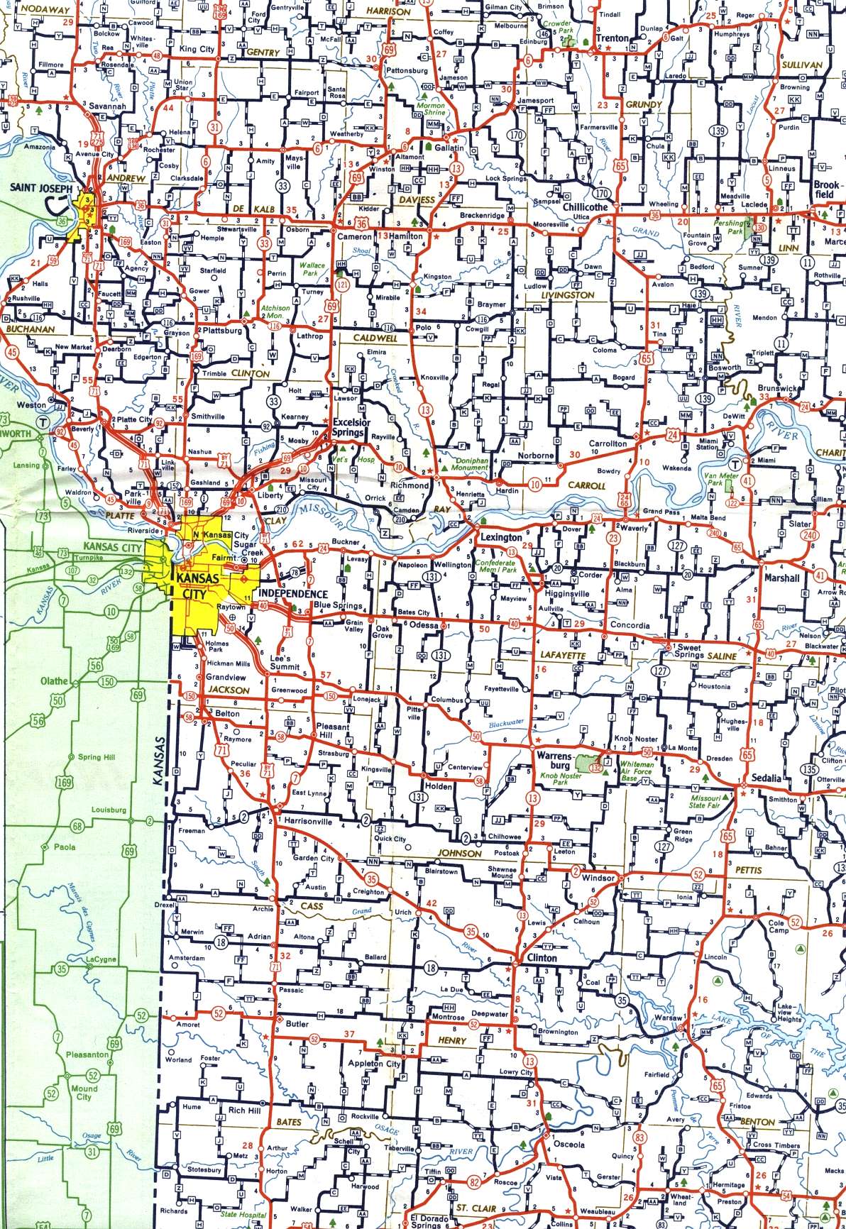 West-central section of Missouri from 1958 official highway map