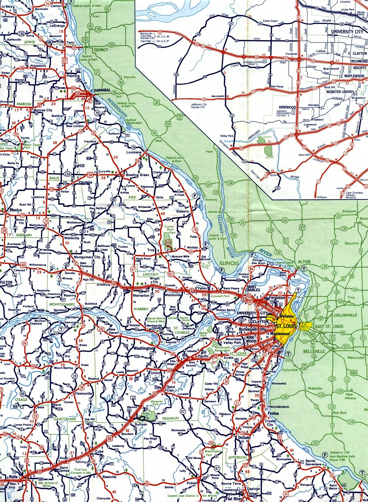 East-central section of Missouri from 1959 official highway map