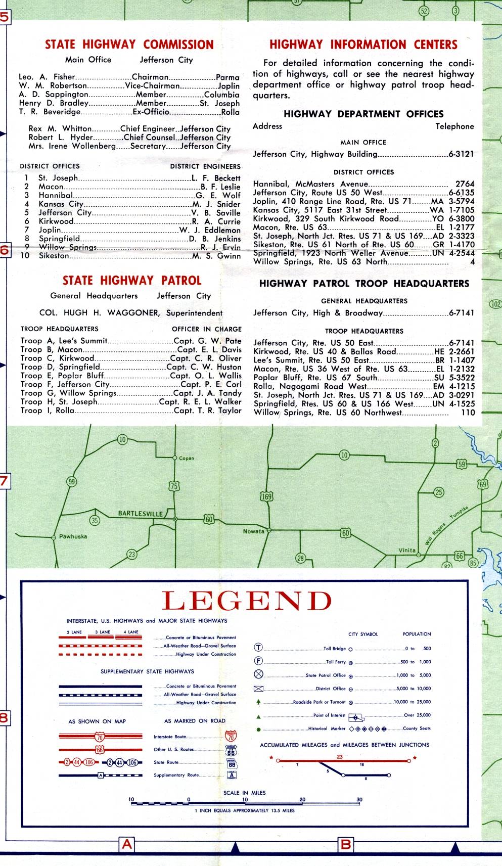 Legend for the 1959 official highway map of Missouri