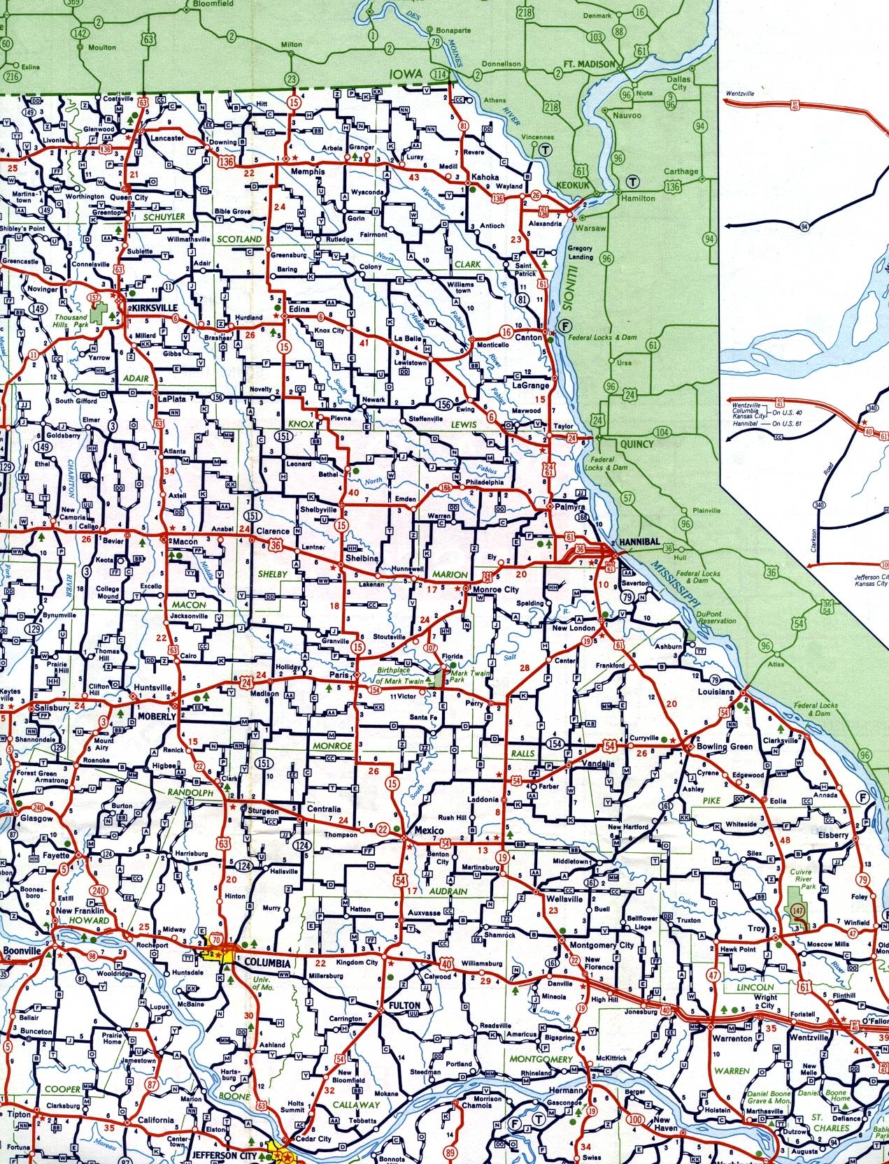 Northeast corner of Missouri from 1959 official highway map