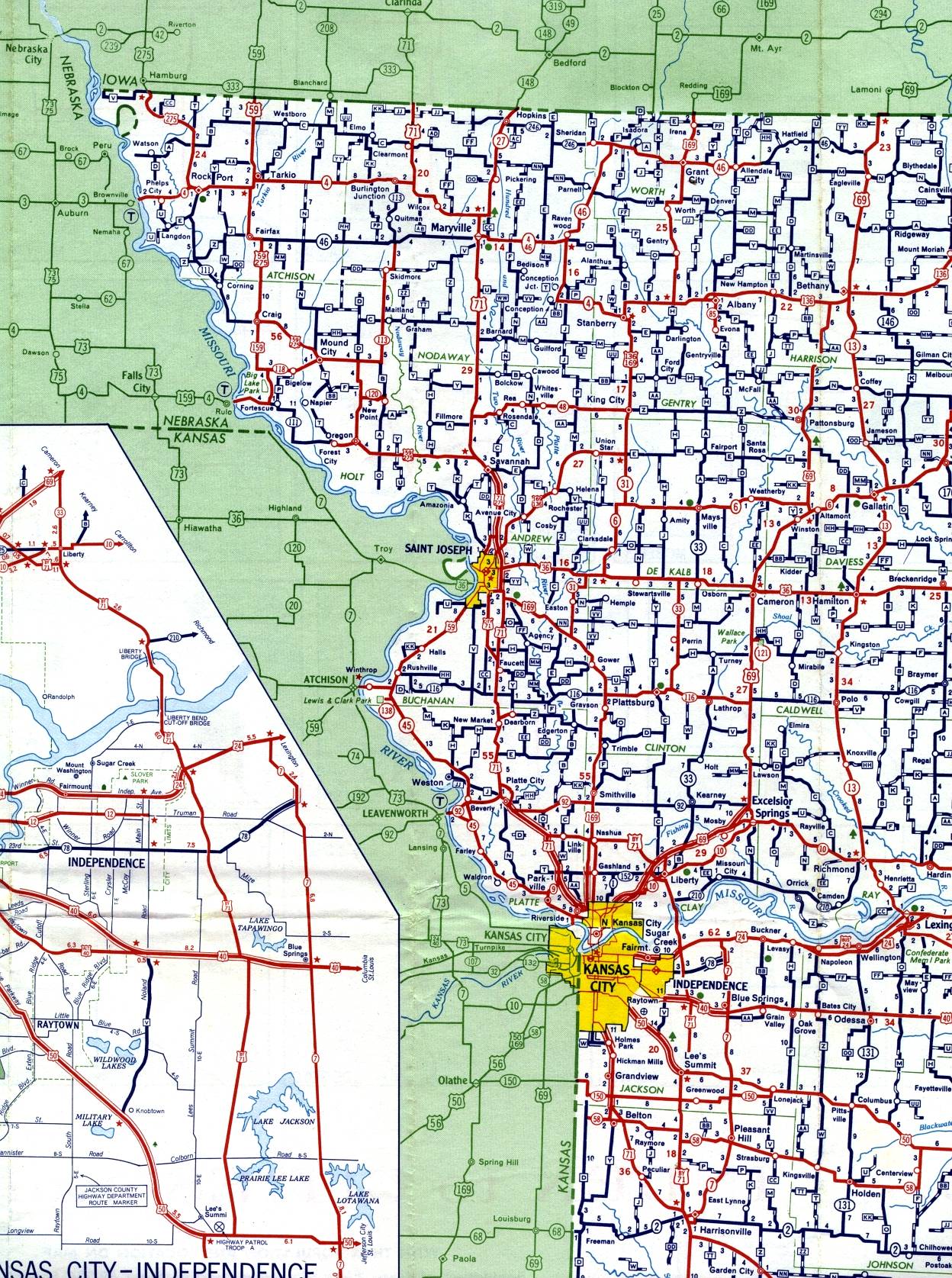 Northwest corner of Missouri from 1959 official highway map