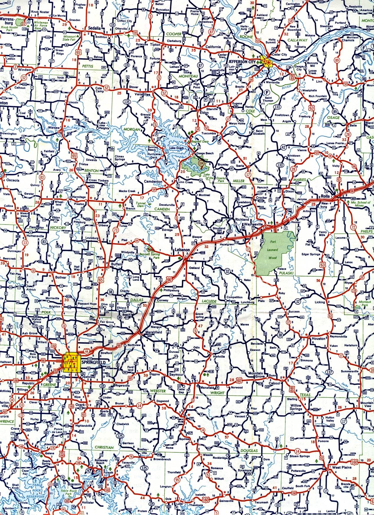 South-central section of Missouri from 1959 official highway map