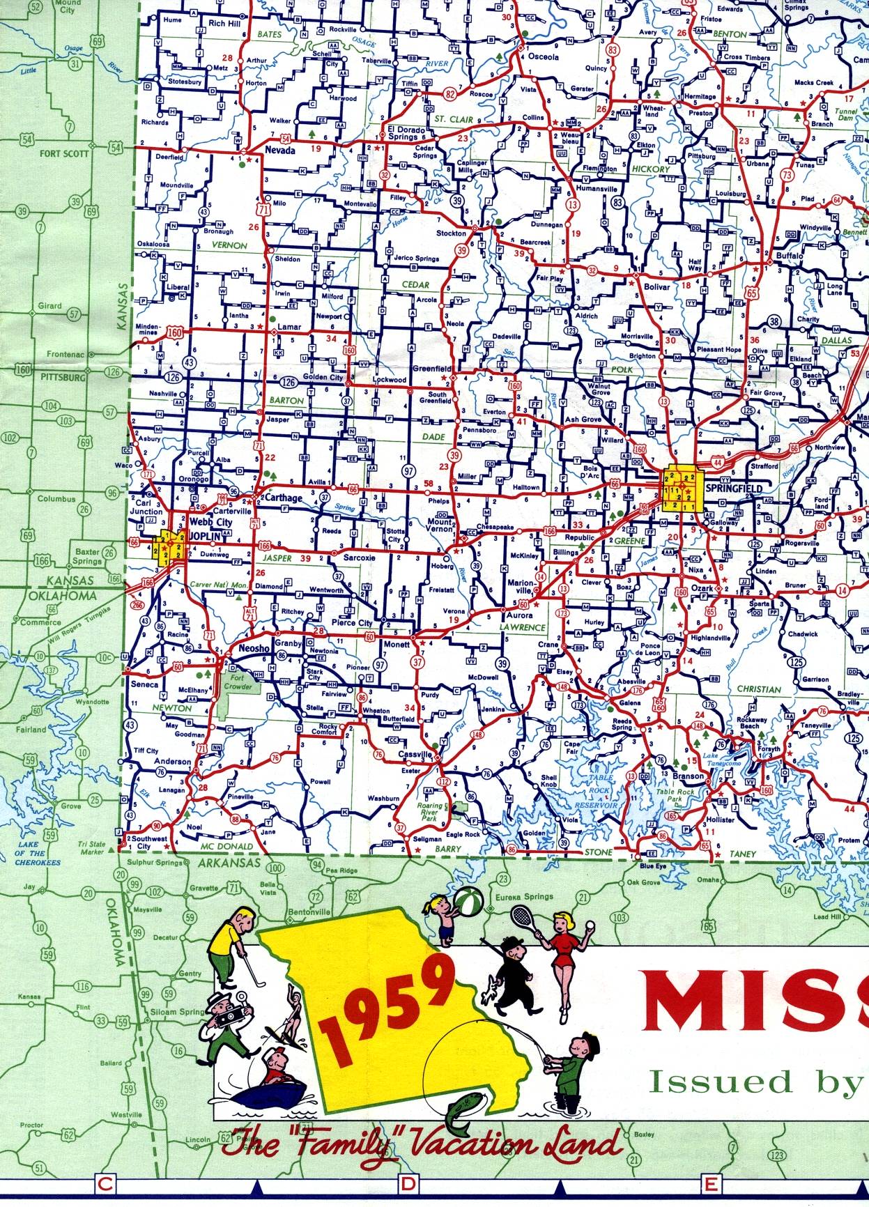 Southwest corner of Missouri from 1959 official highway map