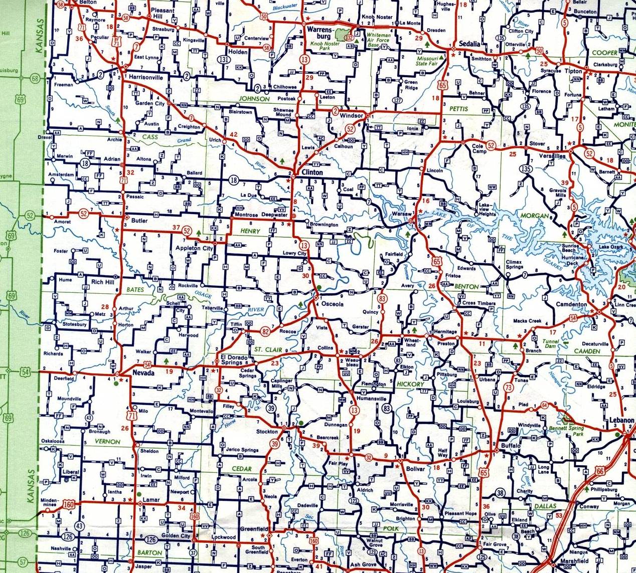 West-central section of Missouri from 1959 official highway map