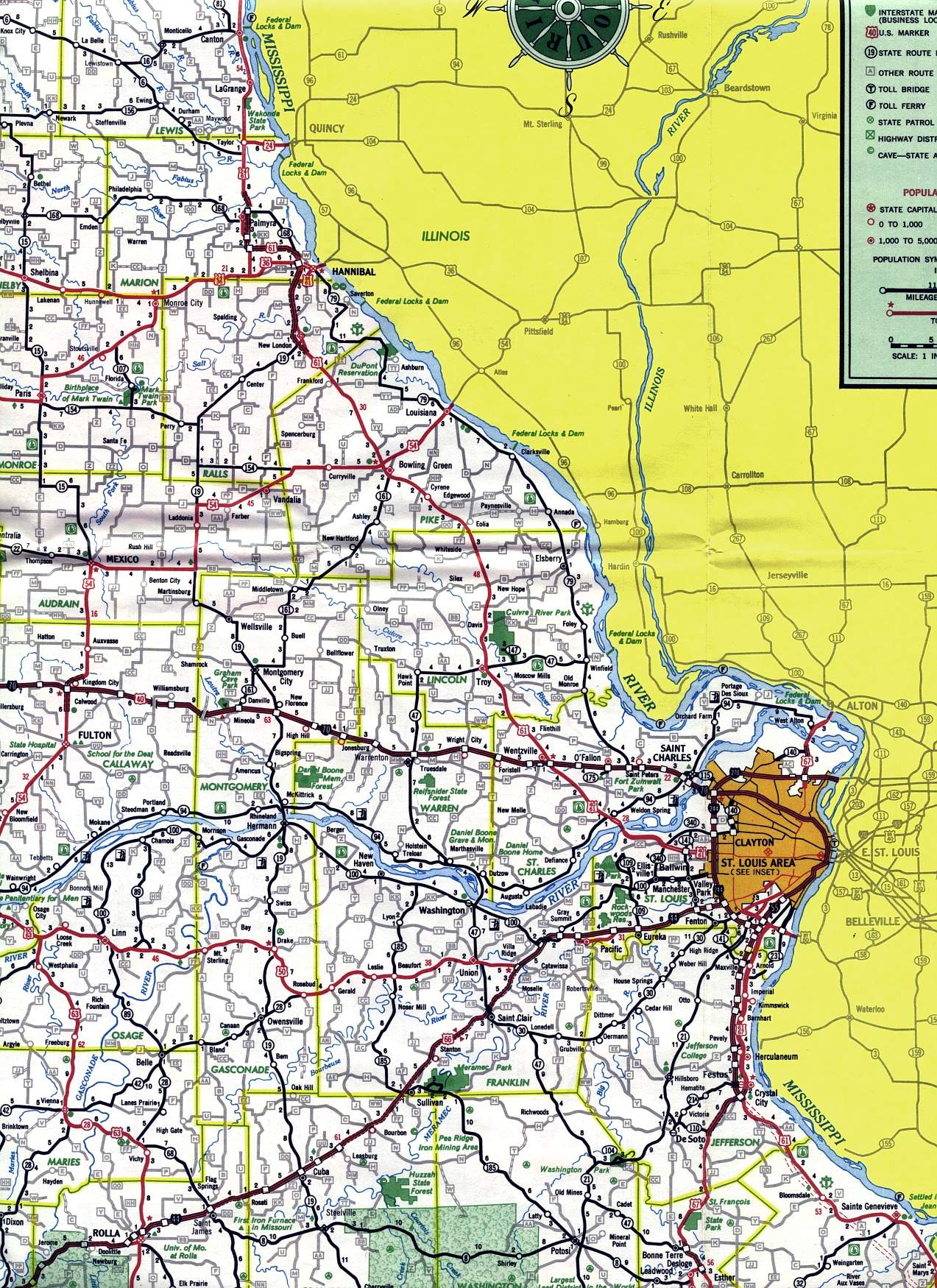 East-central section of Missouri from 1969 official highway map