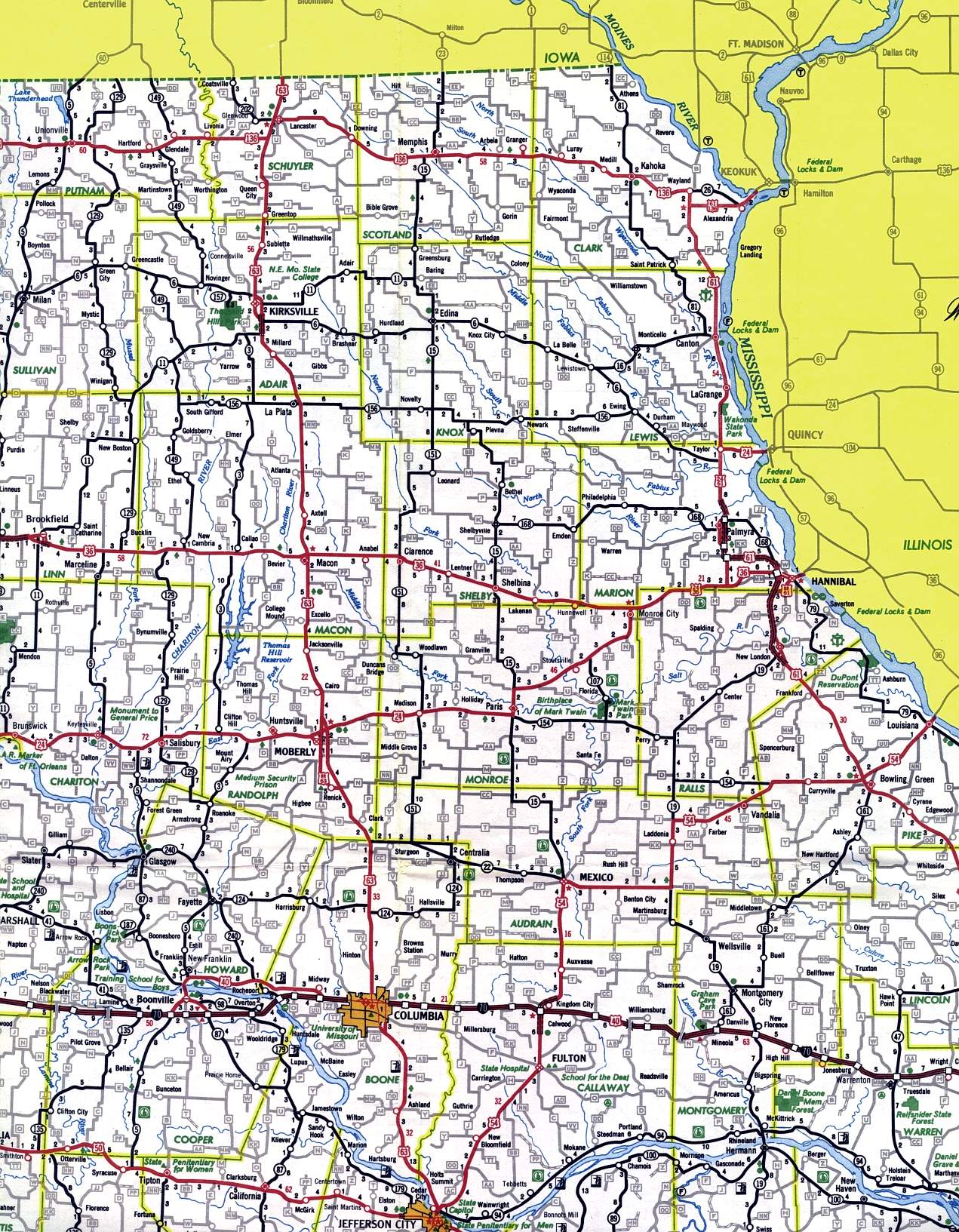 Northeast-central section of Missouri from 1969 official highway map