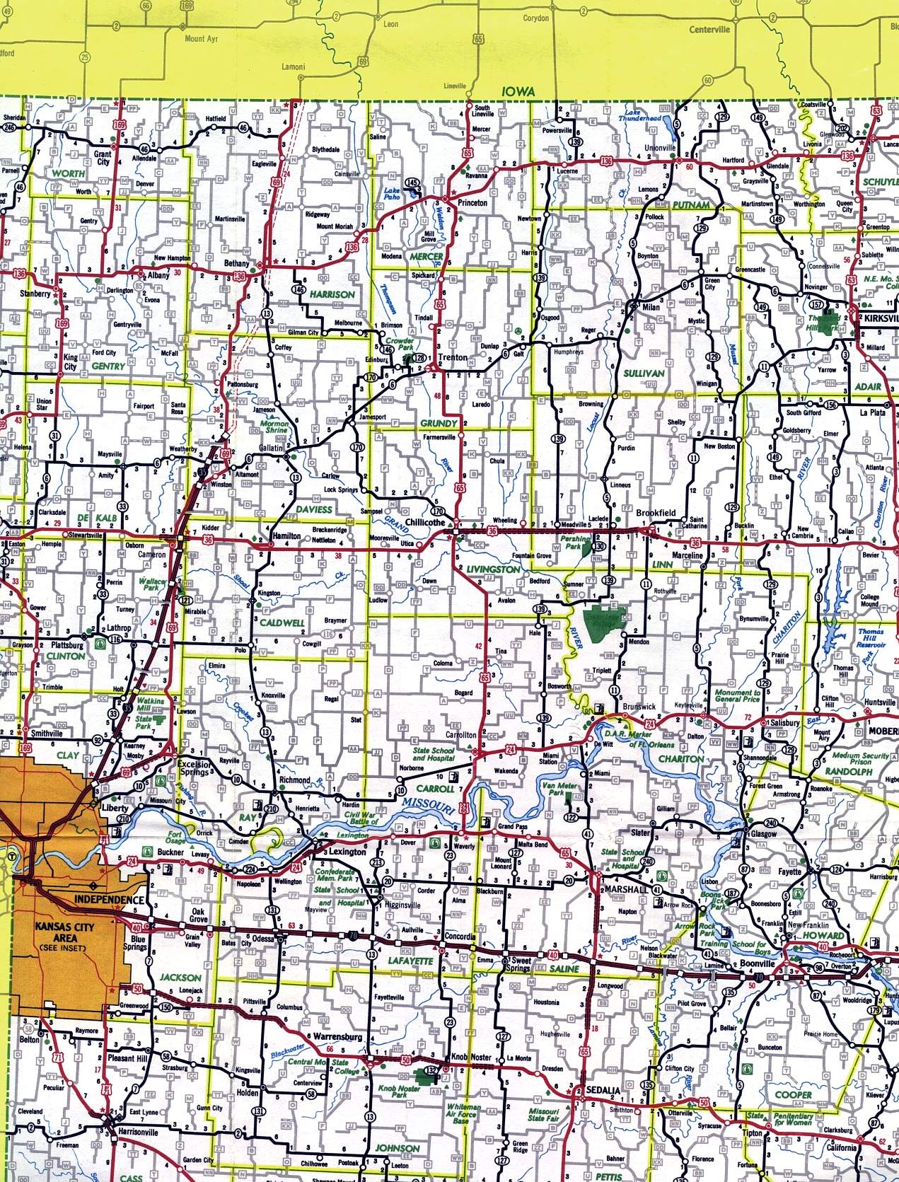 Northwest-central section of Missouri from 1969 official highway map