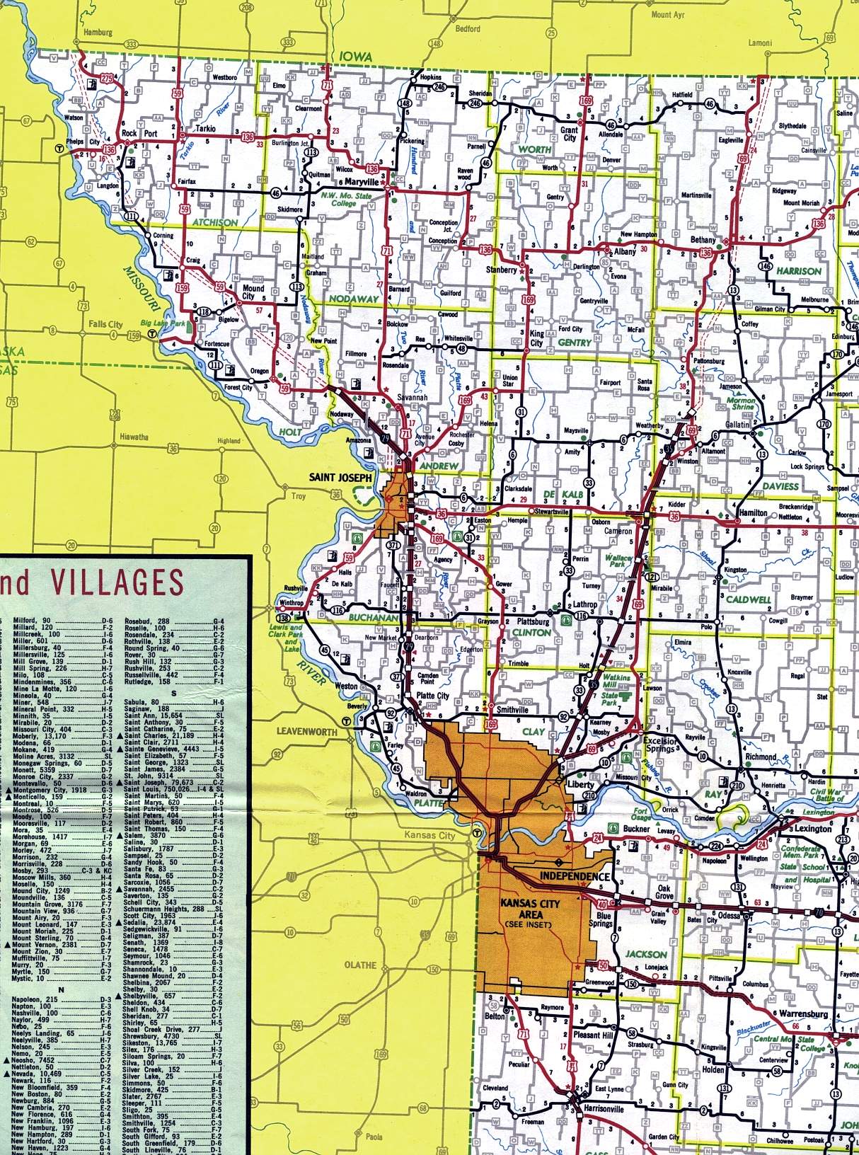 Northwest corner of Missouri from 1969 official highway map