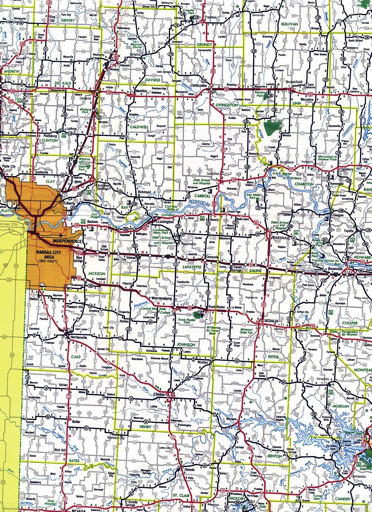 West-central section of Missouri from 1969 official highway map
