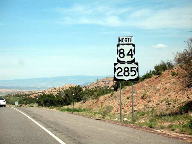 Jumbo-sized reassurance markers on US 84 and US 285 near Tesuque, New Mexico