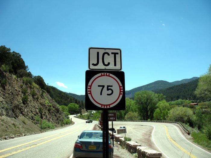 The eastern terminus of NM 75 at NM 518 east of Vadito