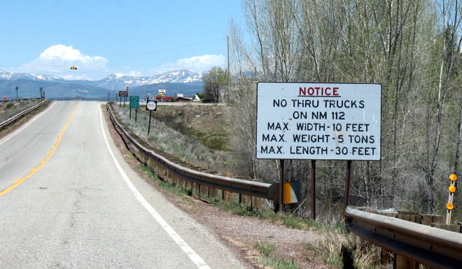 Classic New Mexico 'notice' sign on US 64-US 84 near Tierra Amarilla