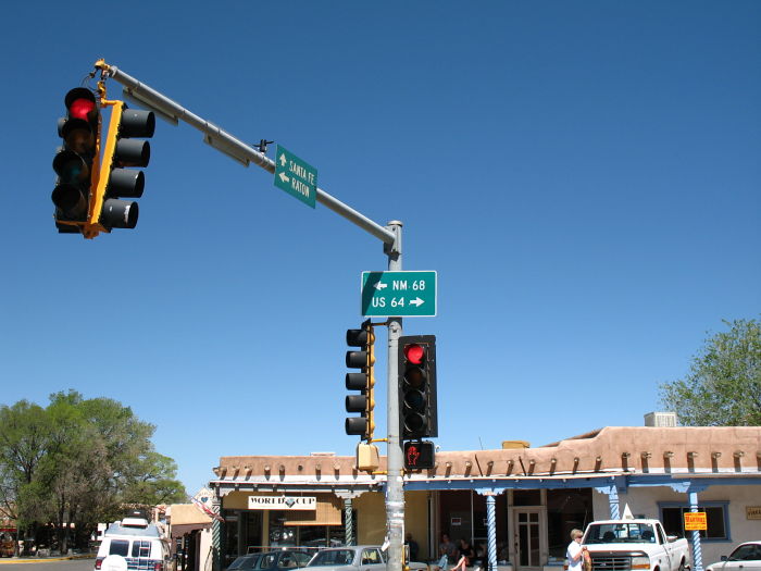 Just off the Taos plaza is the junction of US 64 and NM 68