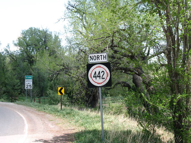 The southern endpoint of NM 442 at La Cueva