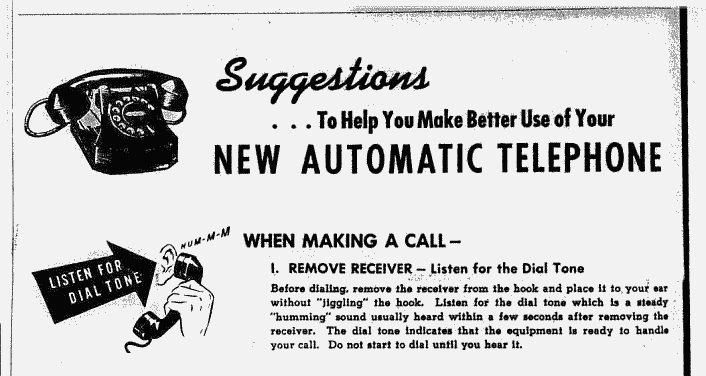How to dial a telephone, Centralia, Mo., 1954 newspaper ad
