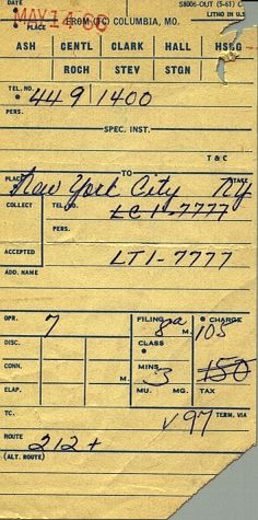 front of 1966 long-distance billing slip