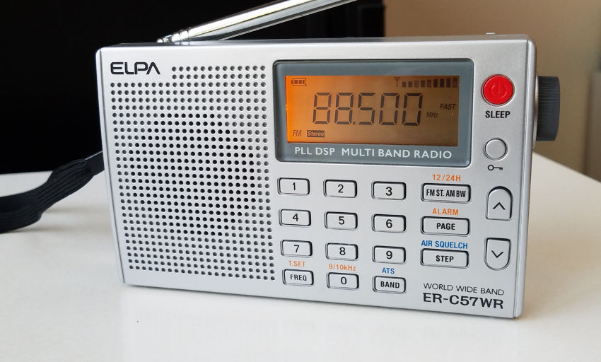 Elpa ER-C57WR radio, tuned to KQED-FM