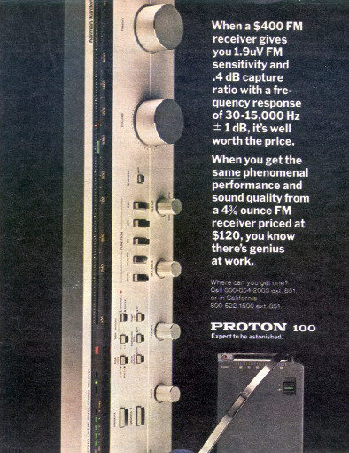 Contemporary advertisement for the Proton 100 pocket FM radio