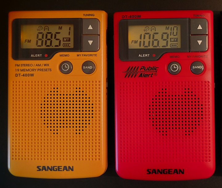 Sangean DT-400 models: yellow (older) and red (newer)