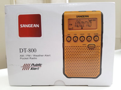 Box containing the Sangean DT-800 radio