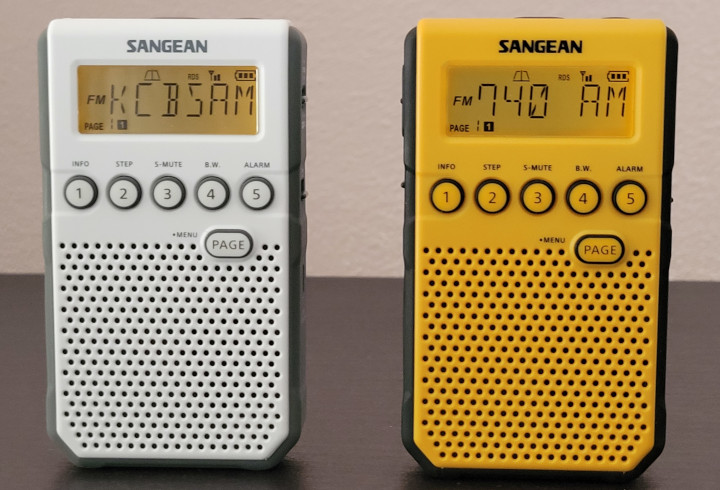 Both versions of the Sangean DT-800 radio, yellow sold in North America and white sold everywhere else