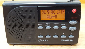 Sangean HDR-14 radio tuned to KALW(FM) with Radio Data System (RDS) information
