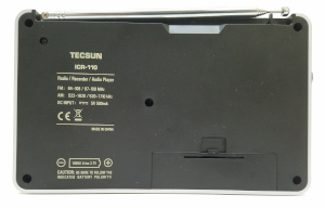 Back of the Tecsun ICR-110, showing battery door