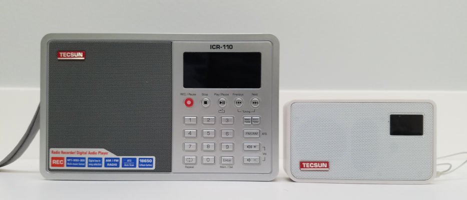 Tecsun ICR-110 (left) compared to the ICR-100, a model with similar capabilities