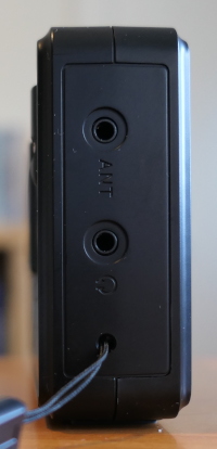 Left side of the XHDATA D-109WB, showing antenna and earphone jacks