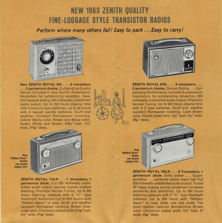 1963 Zenith brochure of 'luggage-style' radios