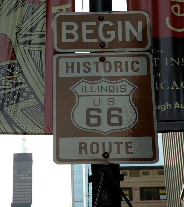 Close-up of Historic US 66 sign in Chicago