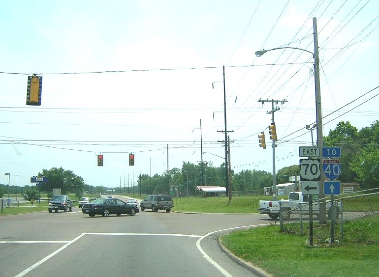 End of US 70A at US 70 in Brownsville, Tennessee