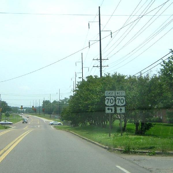 End of US 70A at US 70 (and also unmarked US 79) in Brownsville, Tennessee
