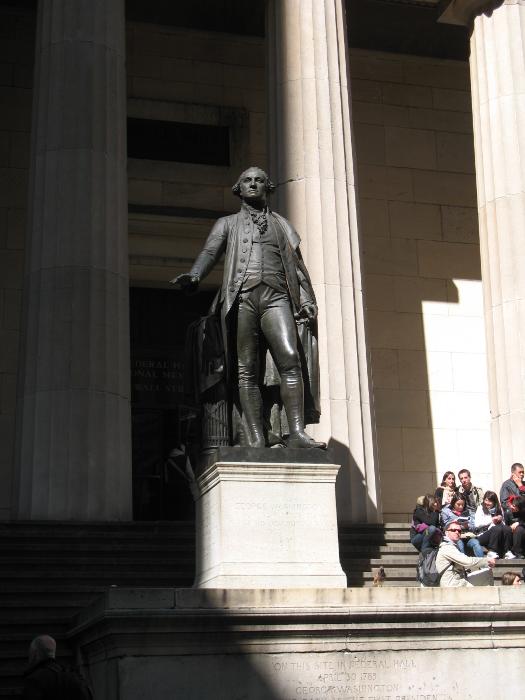 The statue of George Washington on Wall Street