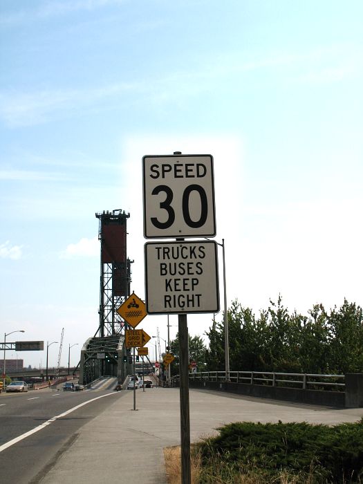 Oregon-style 'speed' sign at the Hawthorne Bridge in downtown Portland