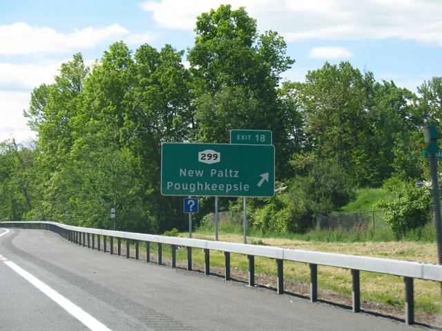 Exit sign on the New York State Thruway in the Clearview font