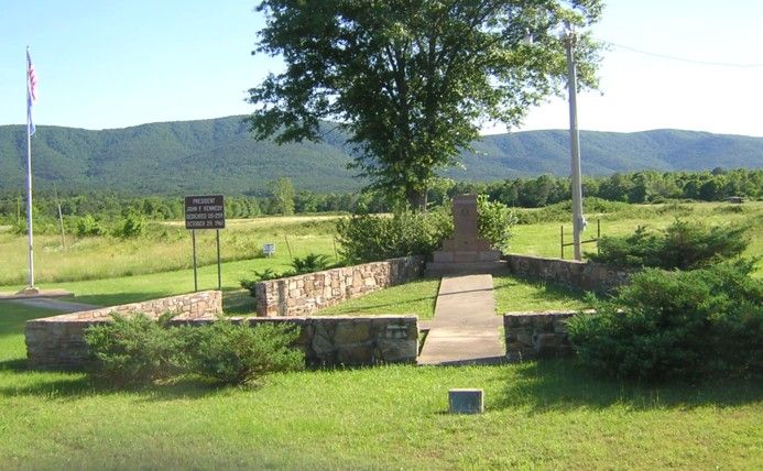 Memorial to President Kennedy at the Big Cedar scenic overlook on US 259 in Oklahoma