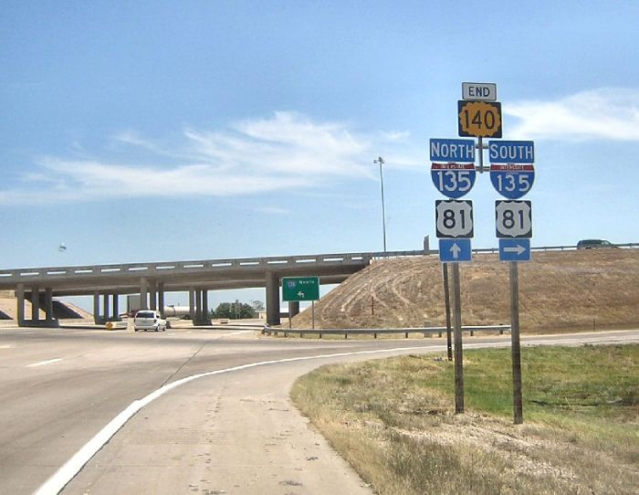 Kansas 140 ends at US 81/Interstate 135 in Salina