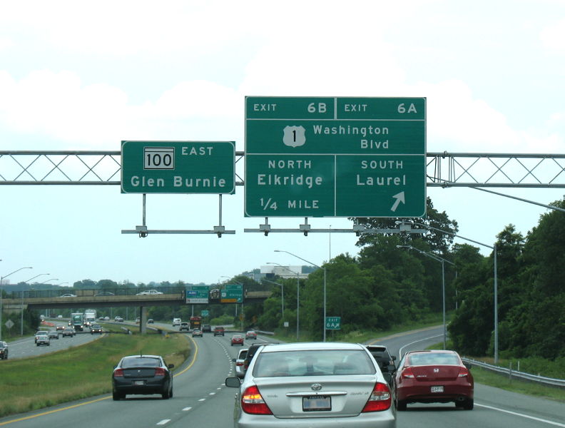 US 1 exits from Maryland route 100
