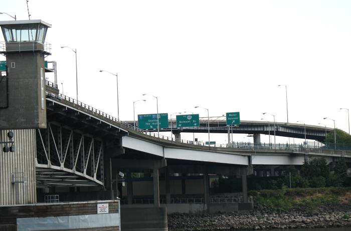 East end of the Morrison Bridge in Portland, Oregon