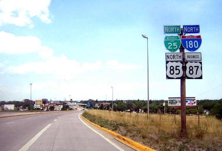 Interstate 180 and other routes approaching Cheyenne, Wyoming