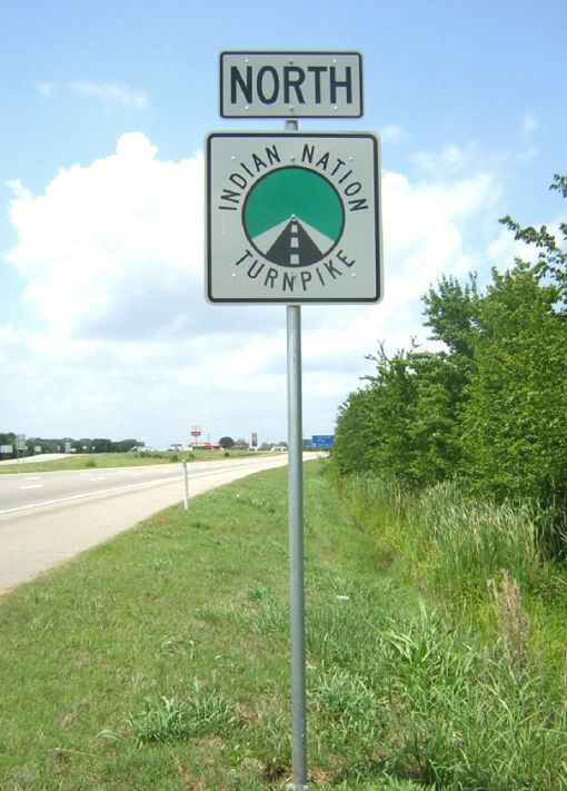 Indian Nation Turnpike reassurance marker in Oklahoma