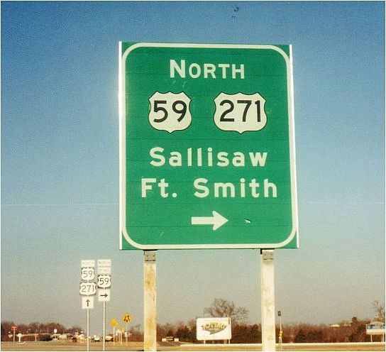 Bypass US 59 marked as US 59 and US 271 near Poteau, Oklahoma