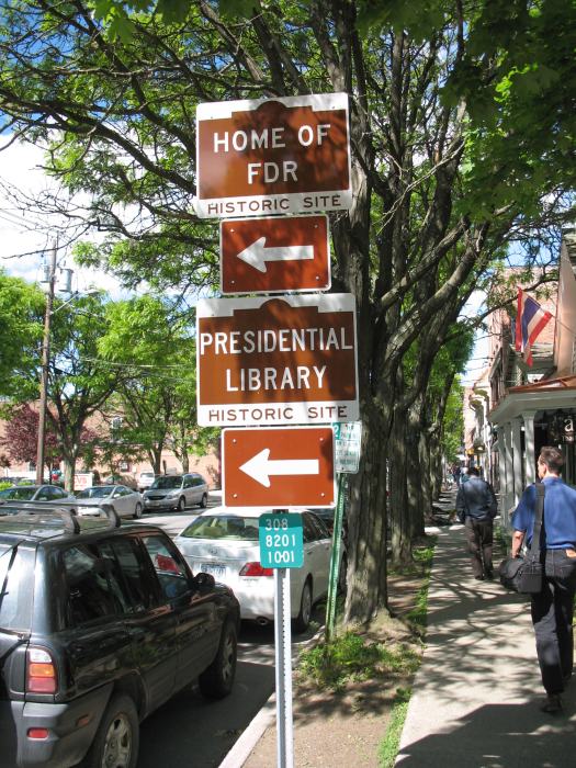 New York state historic site signs in Rhinebeck at US 9 and NY 308