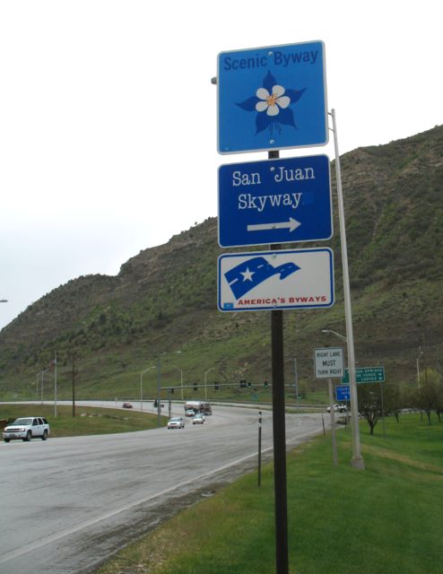 Scenic route designations for US 160 at US 550 in Durango, Colorado