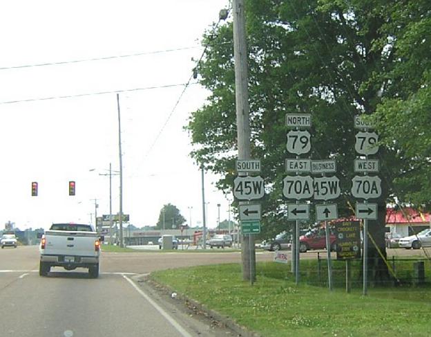 Business US 45W at US 45W, US 70A, and US 79 in Humboldt, Tennessee