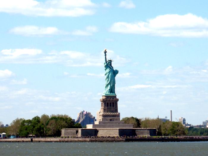 The Statue of Liberty in New York, photographed from the Staten Island Ferry
