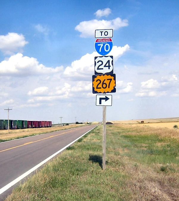 Highway routes at Kanorado, Kansas, near the Colorado border