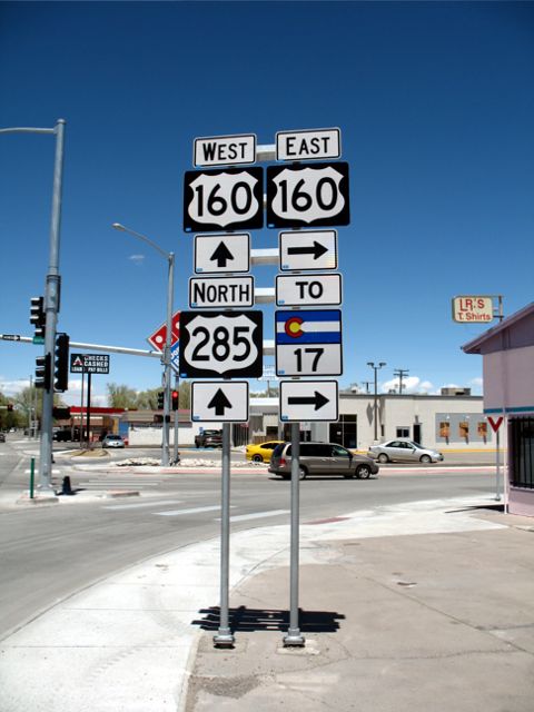 US 160 and US 285 at paired one-way streets in Alamosa, Colorado