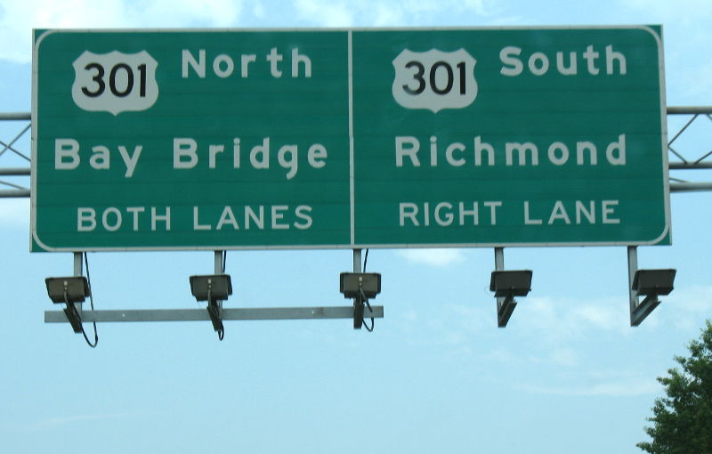 US 301 exits from Interstate 97 in Maryland